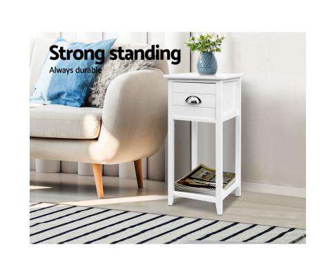 Bedside Table Nightstand Drawer Storage Cabinet Lamp Side Shelf White Artiss