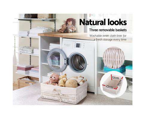3 Basket Storage Drawers - White Artiss