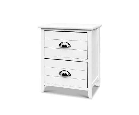 Twin Pack Bedside Table Two Drawers - White Artiss