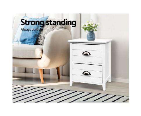 Twin Pack Bedside Table Two Drawers - White Artiss