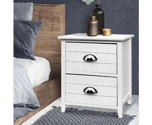 Twin Pack Bedside Table Two Drawers - White Artiss