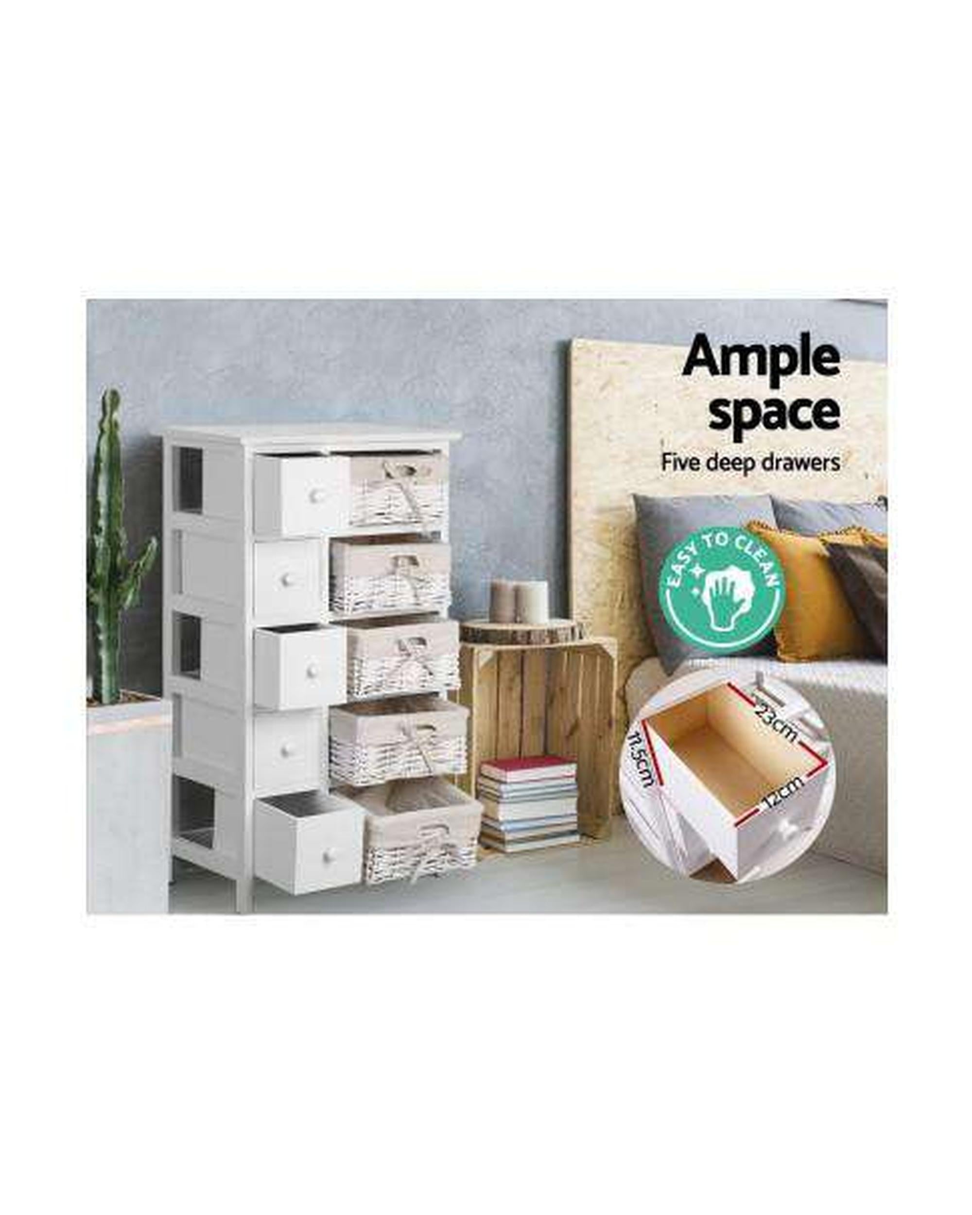 Five Basket Storage Drawers - White Artiss