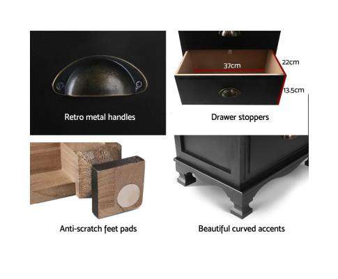 Vintage Bedside Table Chest Four Drawers Artiss