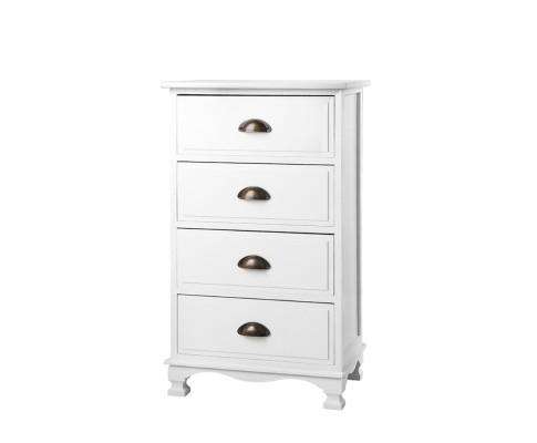 Vintage Bedside Table Four Drawers - White Artiss