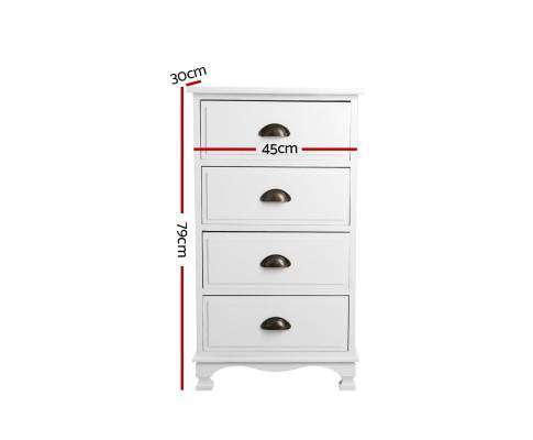 Vintage Bedside Table Four Drawers - White Artiss
