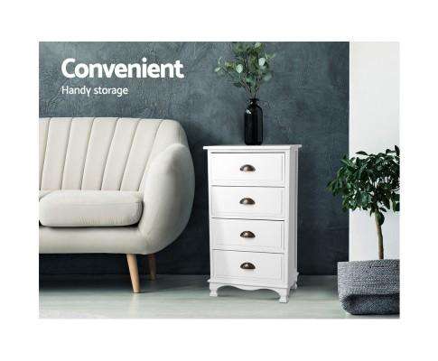 Vintage Bedside Table Four Drawers - White Artiss