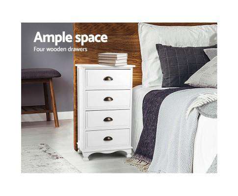 Vintage Bedside Table Four Drawers - White Artiss