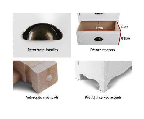 Vintage Bedside Table Four Drawers - White Artiss