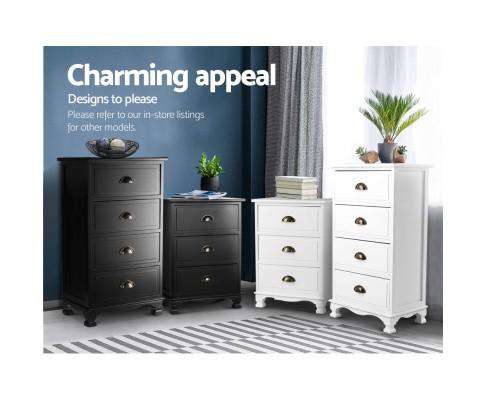 Vintage Bedside Table Four Drawers - White Artiss