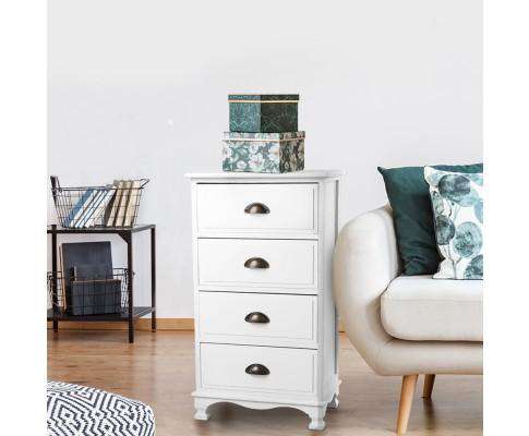 Vintage Bedside Table Four Drawers - White Artiss