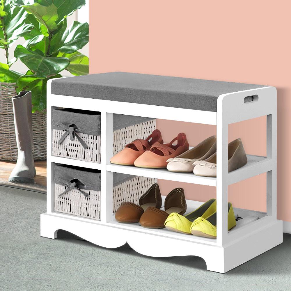 Shoe Cabinet Bench Rack Wooden Storage Organiser Shelf Stool 2 Drawers Artiss