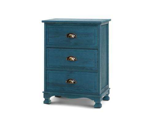 Three Drawer Bedside Table Vintage - Blue Artiss