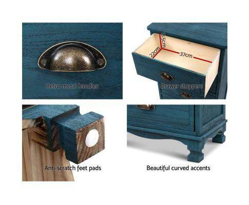 Bedside Table Vintage - Blue Artiss