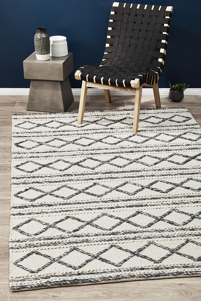 Studio Milly Textured Woollen Rug White Grey Rug Culture