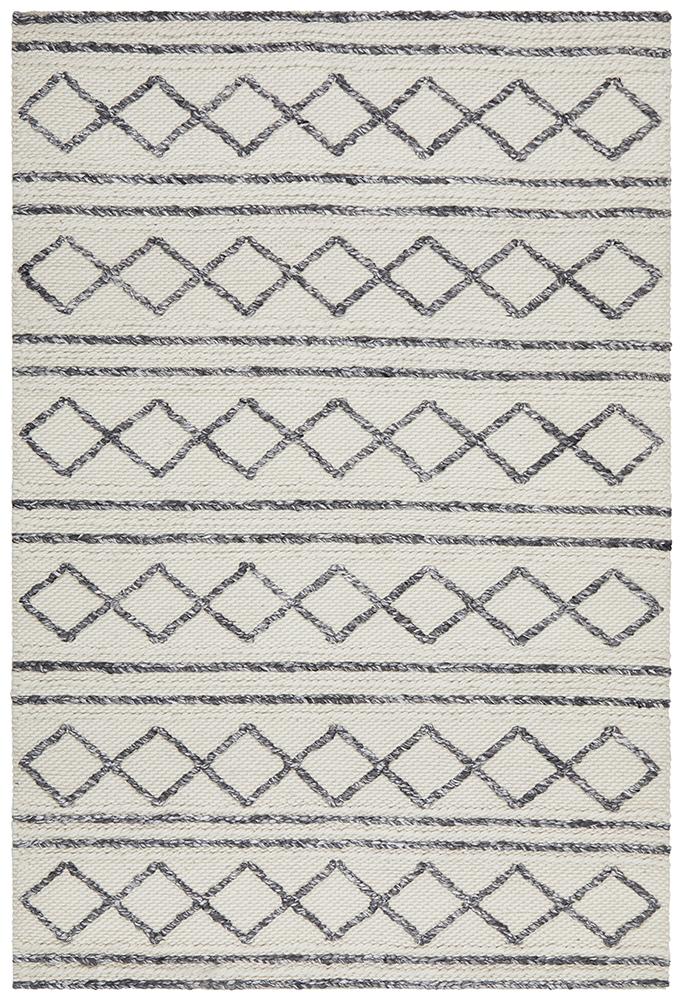 Studio Milly Textured Woollen Rug White Grey Rug Culture