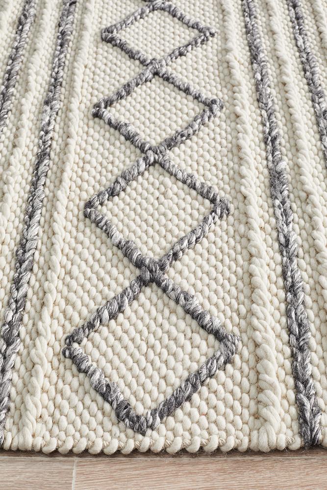 Studio Milly Textured Woollen Rug White Grey Rug Culture