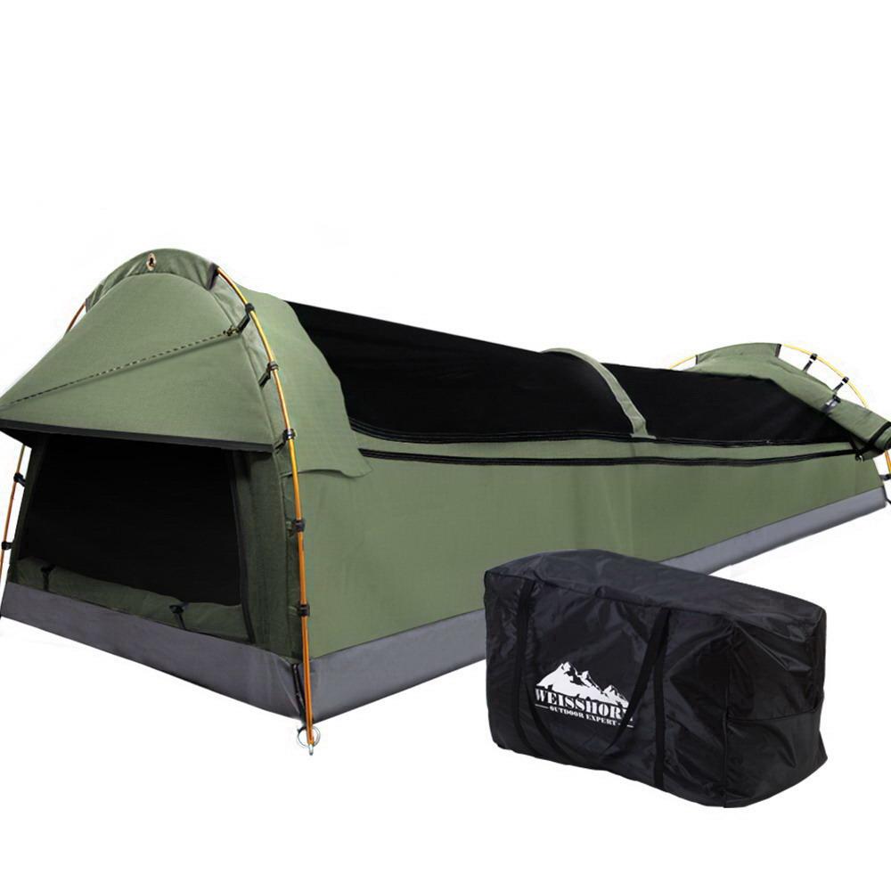 Double Swag Camping Swags Canvas Tent Deluxe Celadon With Mattress Weisshorn