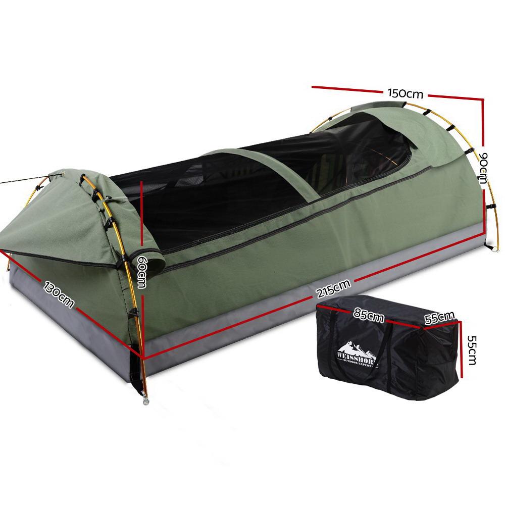 Double Swag Camping Swags Canvas Tent Deluxe Celadon With Mattress Weisshorn