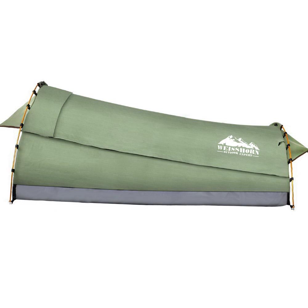 Double Swag Camping Swags Canvas Tent Deluxe Celadon With Mattress Weisshorn