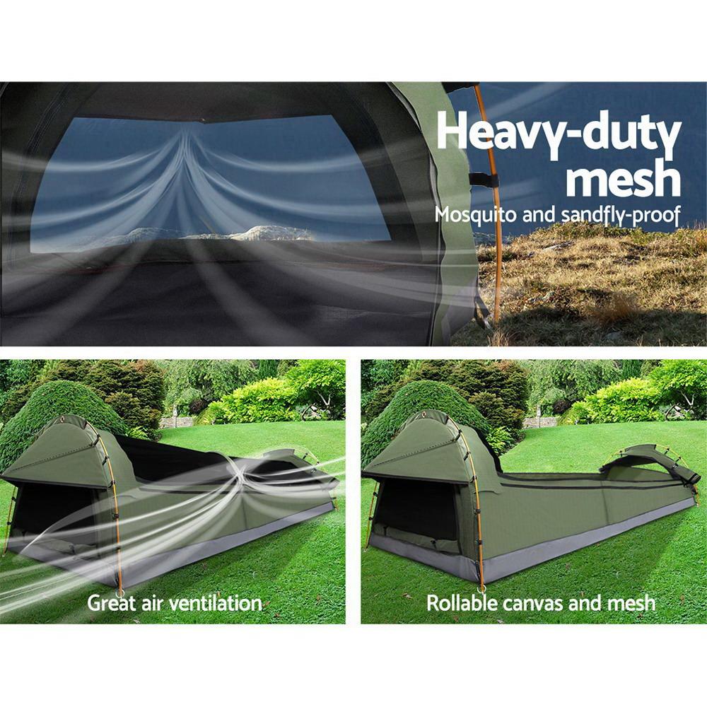 Double Swag Camping Swags Canvas Tent Deluxe Celadon With Mattress Weisshorn