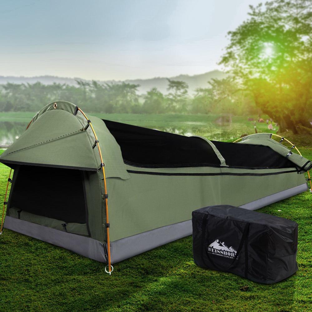 Double Swag Camping Swags Canvas Tent Deluxe Celadon With Mattress Weisshorn