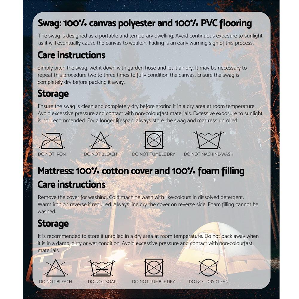 Double Swag Camping Swags Canvas Tent Deluxe Dark Grey Large Bag Weisshorn