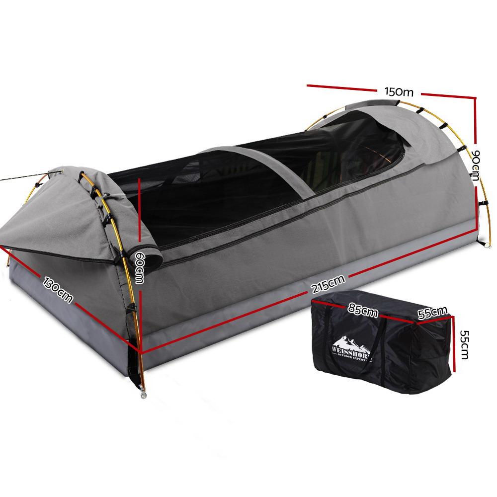 Double Swag Camping Swags Canvas Tent Deluxe Grey With Mattress Weisshorn