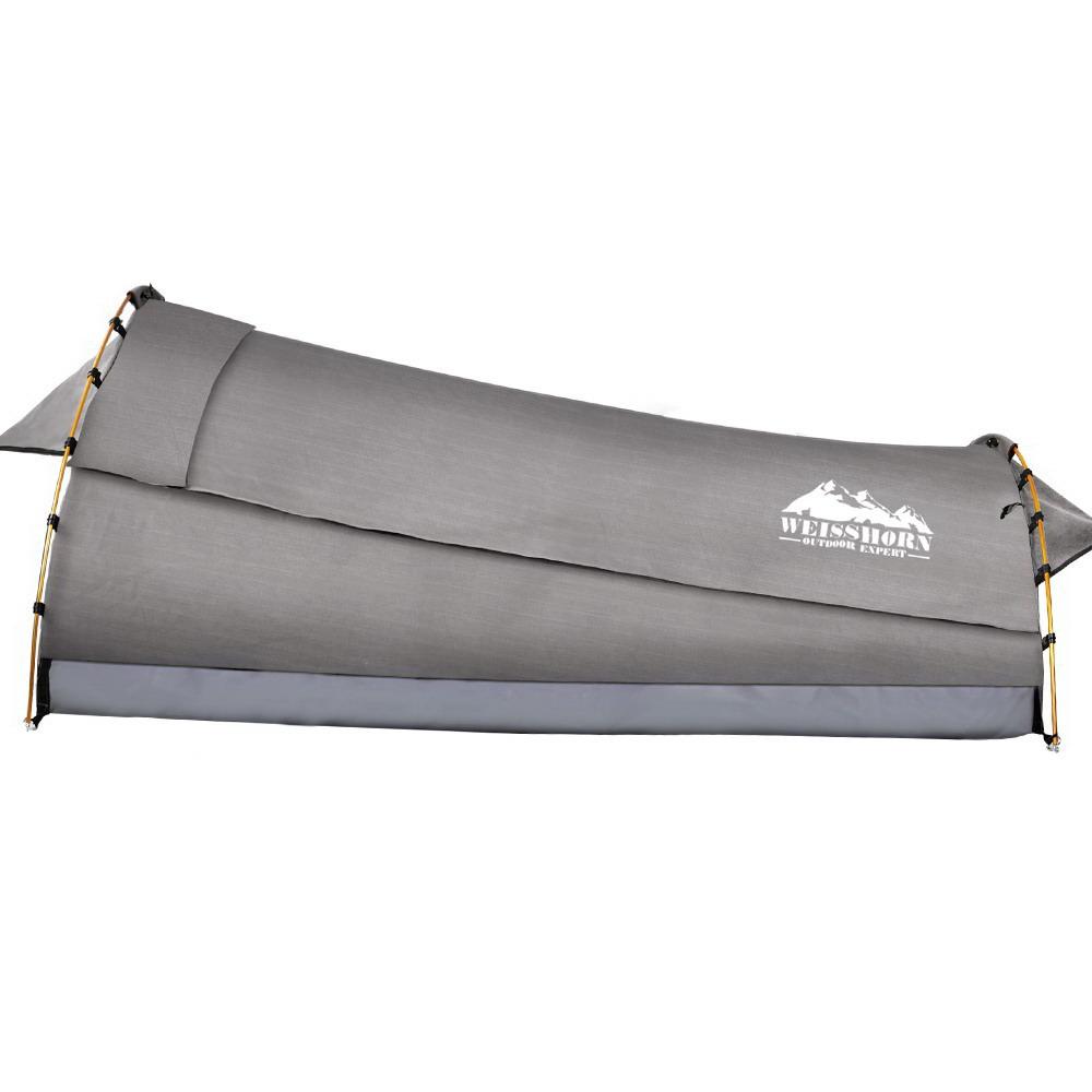 Double Swag Camping Swags Canvas Tent Deluxe Grey With Mattress Weisshorn
