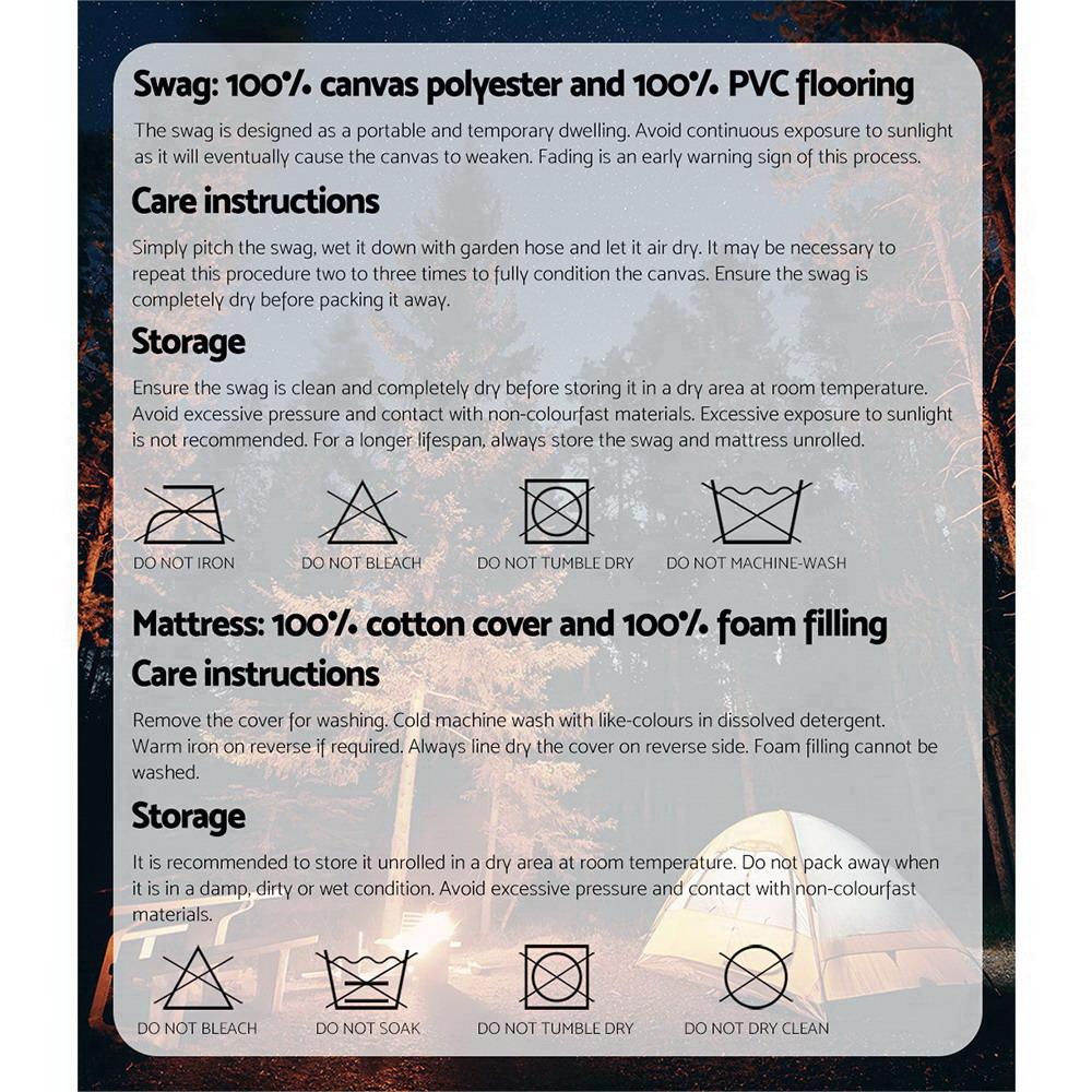 Double Swag Camping Swags Canvas Tent Deluxe Grey With Mattress Weisshorn