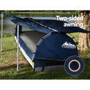 Double Swag Camping Swags Canvas Free Standing Dome Tent Dark Blue with 7CM Mattress Weisshorn