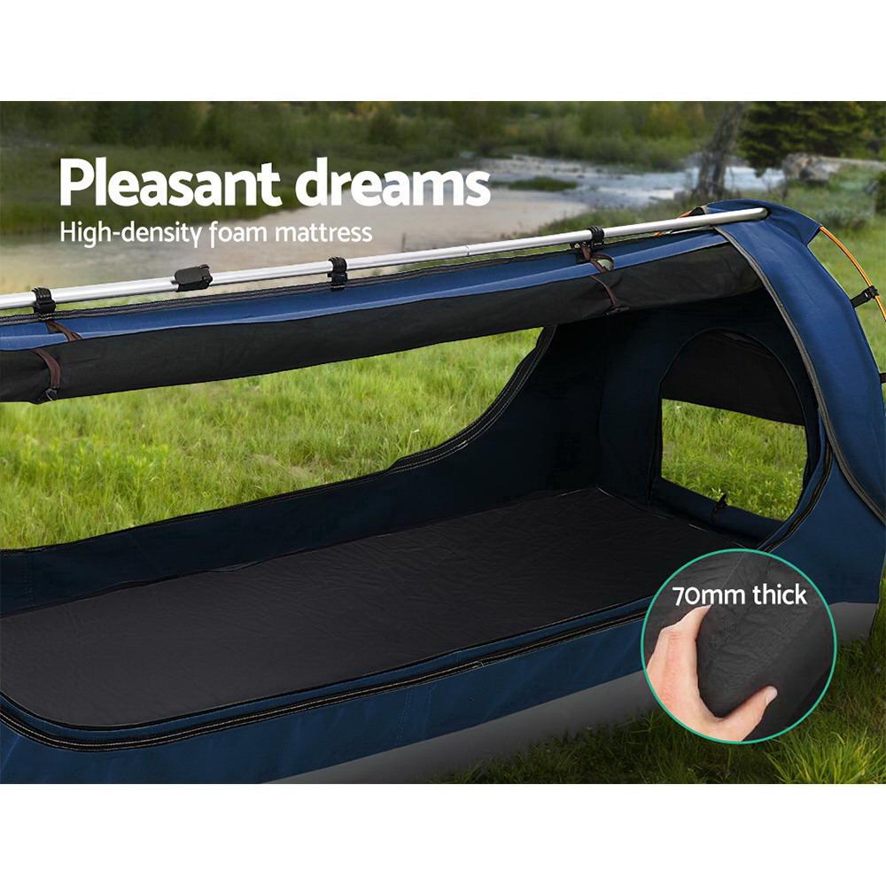 Double Swag Camping Swags Canvas Free Standing Dome Tent Dark Blue with 7CM Mattress Weisshorn