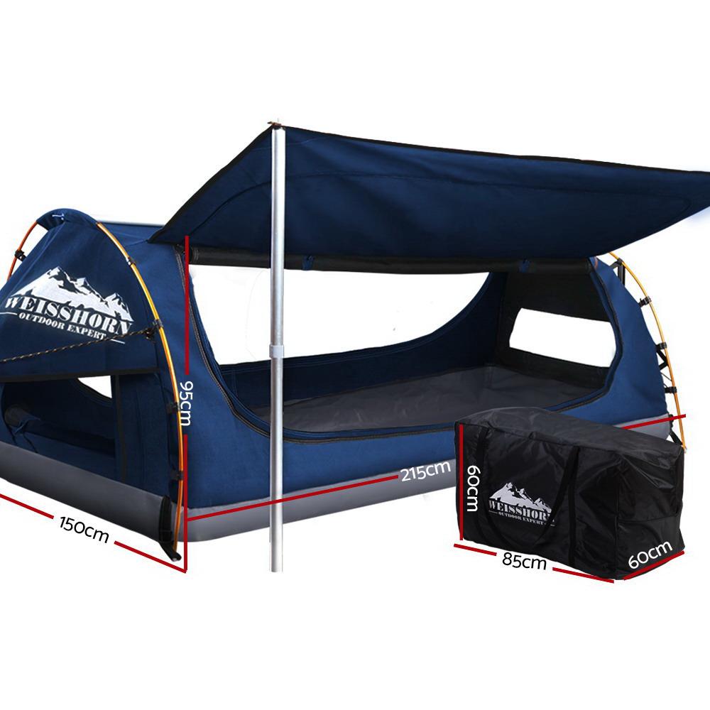 Double Swag Camping Swags Canvas Free Standing Dome Tent Dark Blue Weisshorn