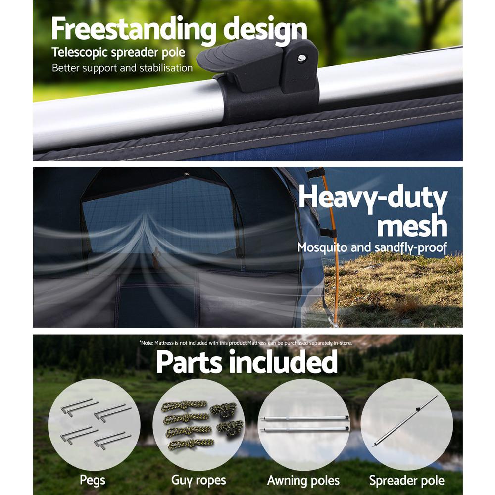 Double Swag Camping Swags Canvas Free Standing Dome Tent Dark Blue Weisshorn