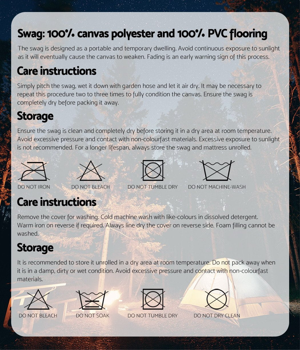 Double Swag Camping Swags Canvas Free Standing Dome Tent Dark Blue Weisshorn