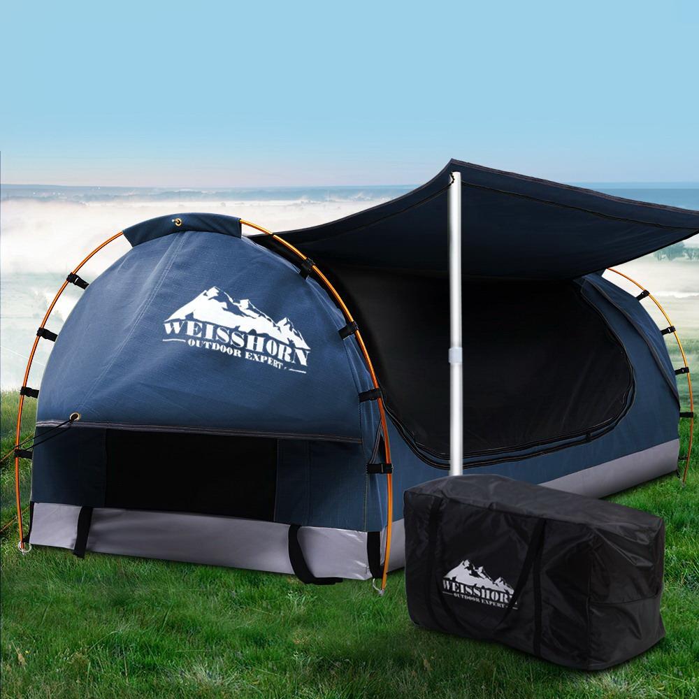 Double Swag Camping Swags Canvas Free Standing Dome Tent Dark Blue Weisshorn