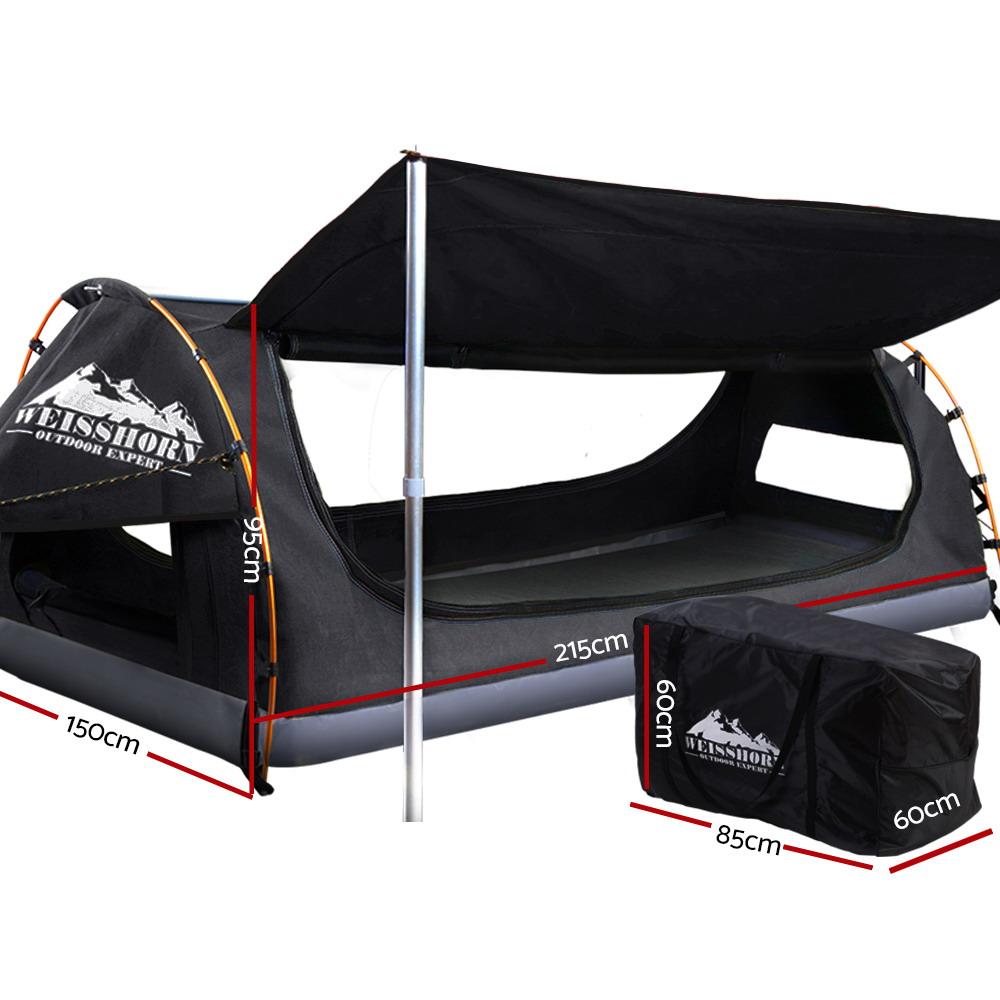 Double Swag Camping Swags Canvas Free Standing Dome Tent Dark Grey with 7CM Mattress Weisshorn