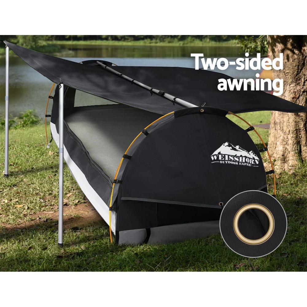 Double Swag Camping Swags Canvas Free Standing Dome Tent Dark Grey with 7CM Mattress Weisshorn