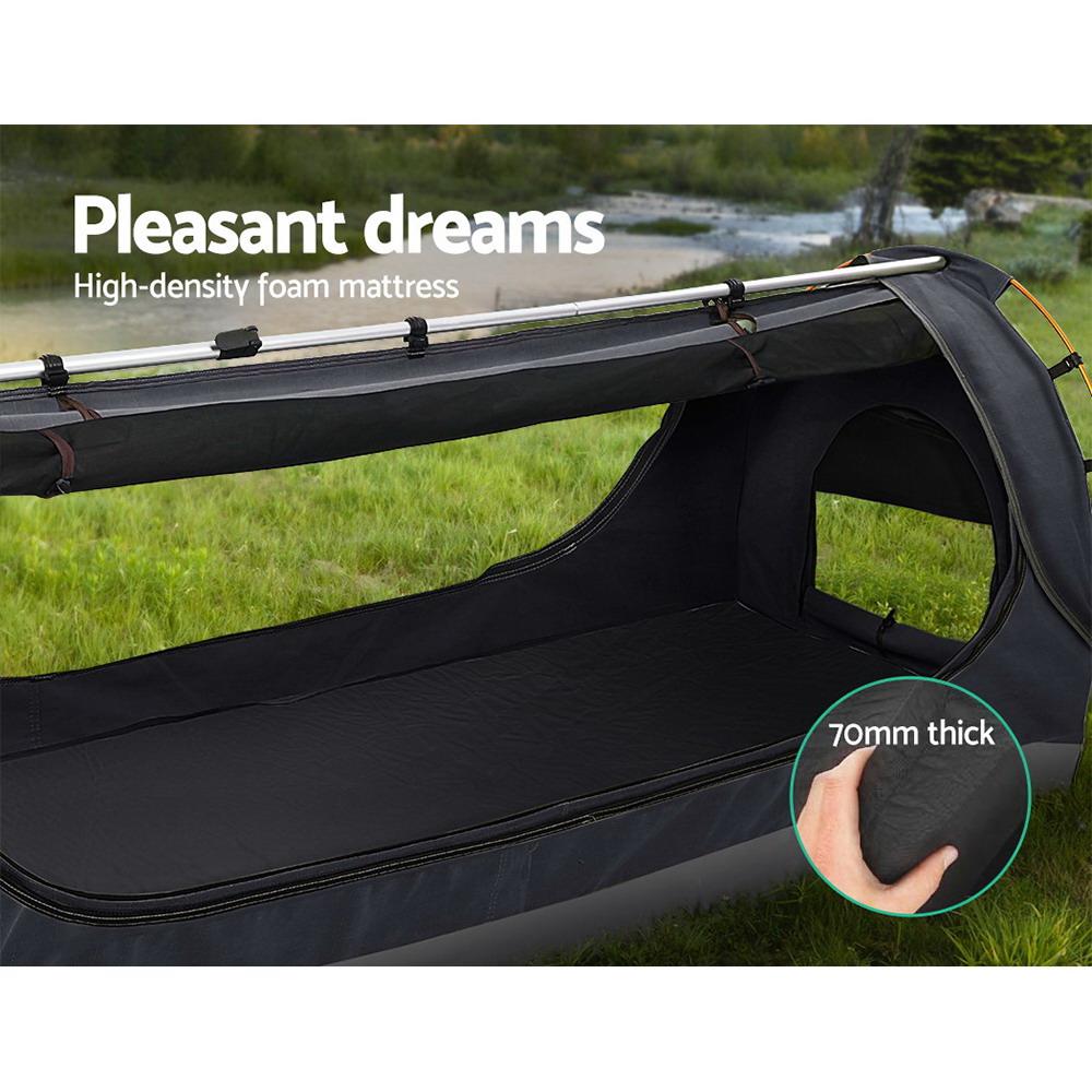 Double Swag Camping Swags Canvas Free Standing Dome Tent Dark Grey with 7CM Mattress Weisshorn