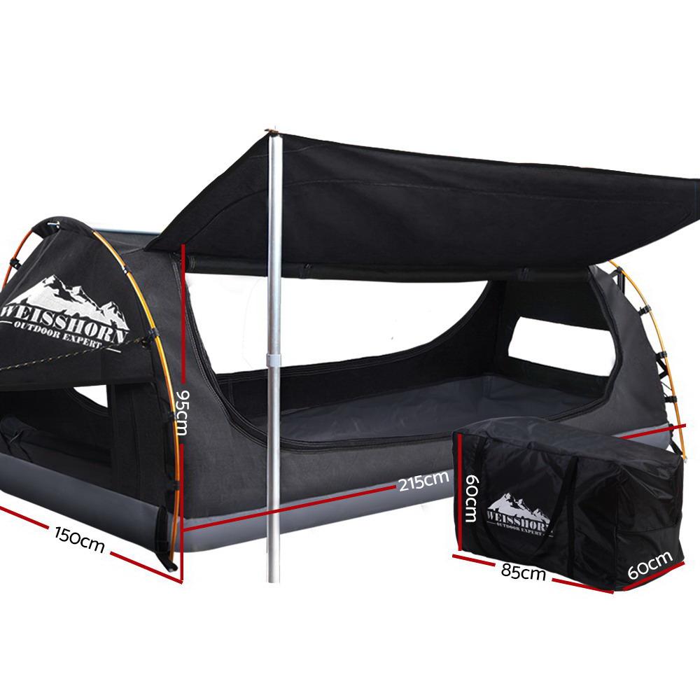 Double Swag Camping Swags Canvas Free Standing Dome Tent Dark Grey Weisshorn