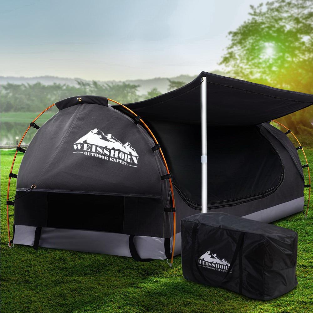 Double Swag Camping Swags Canvas Free Standing Dome Tent Dark Grey Weisshorn