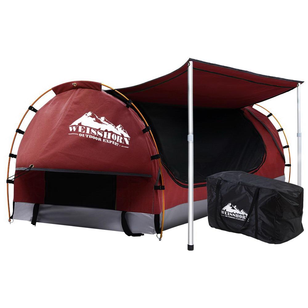 Double Swag Camping Swags Canvas Free Standing Dome Tent Red with 7CM Mattress Weisshorn