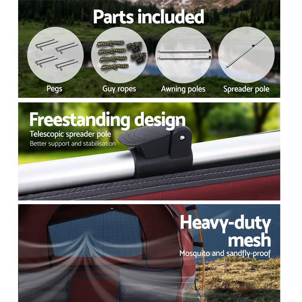 Double Swag Camping Swags Canvas Free Standing Dome Tent Red with 7CM Mattress Weisshorn