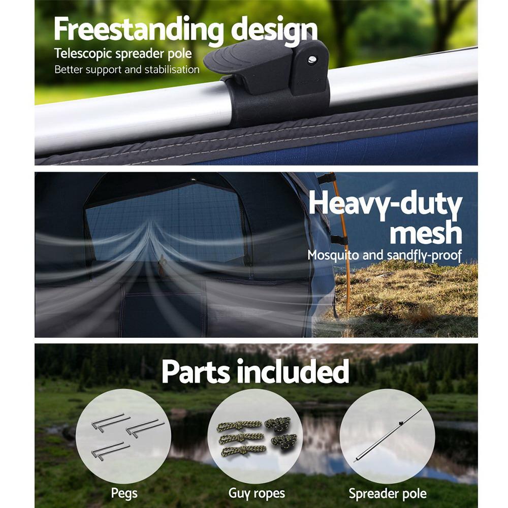 Swag King Single Camping Swags Canvas Free Standing Dome Tent Dark Blue with 7CM Mattress Weisshorn