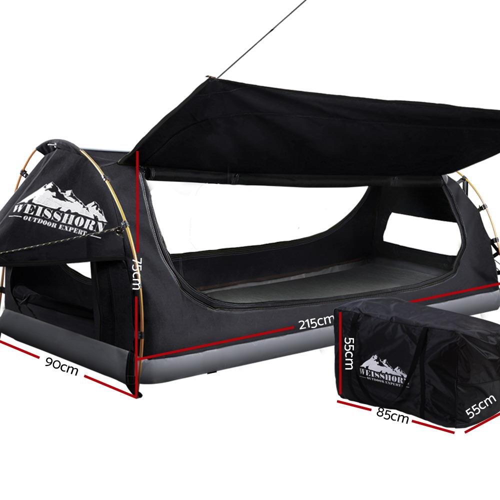 Swag King Single Camping Swags Canvas Free Standing Dome Tent Dark Grey with 7CM Mattress Weisshorn