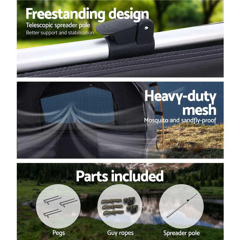 Swag King Single Camping Swags Canvas Free Standing Dome Tent Dark Grey with 7CM Mattress Weisshorn