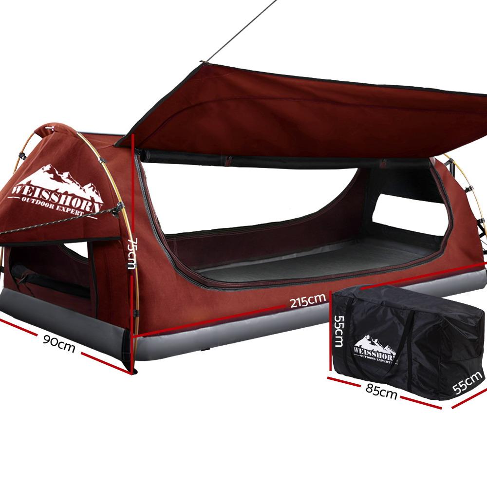 Swag King Single Camping Swags Canvas Free Standing Dome Tent Red with 7CM Mattress Weisshorn