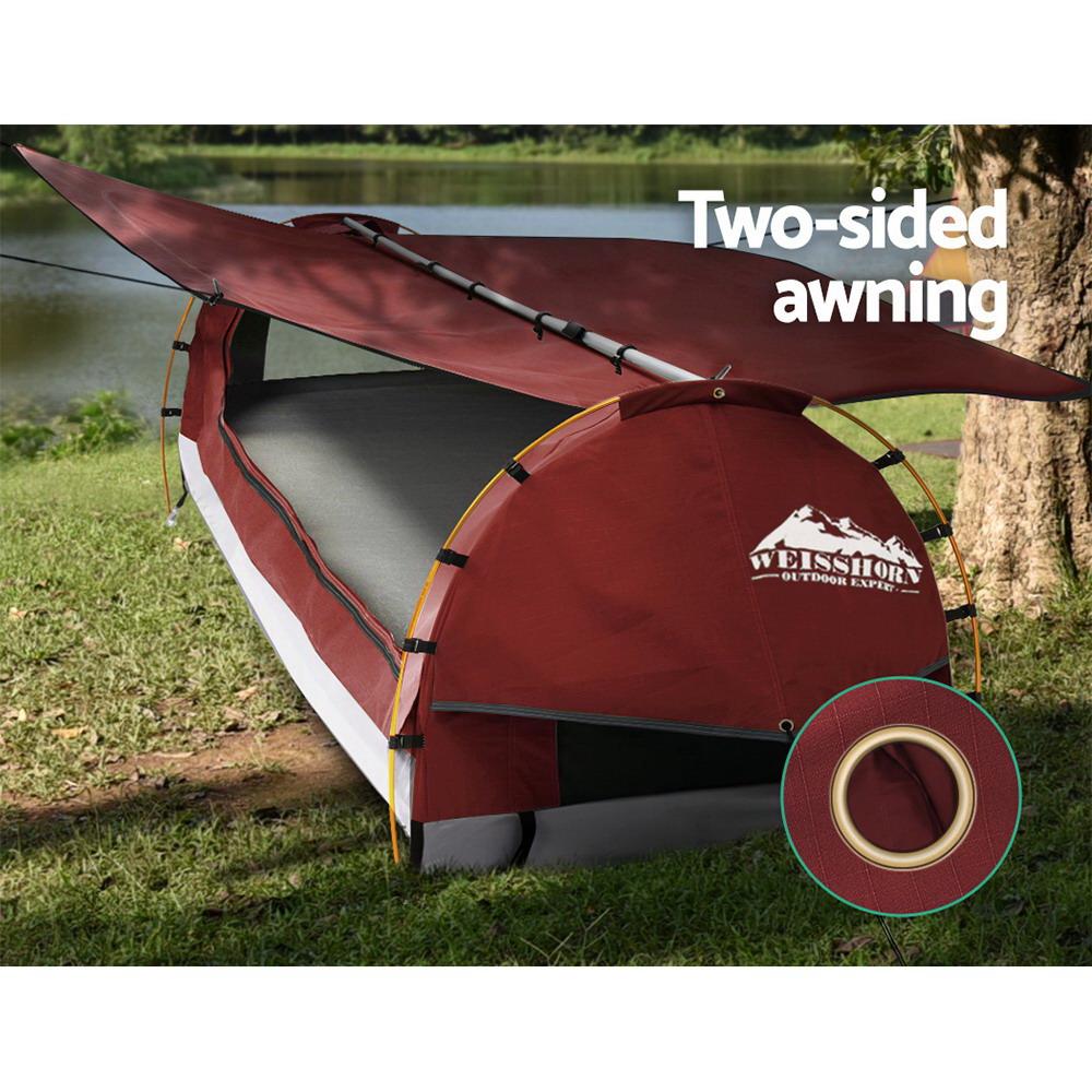 Swag King Single Camping Swags Canvas Free Standing Dome Tent Red with 7CM Mattress Weisshorn