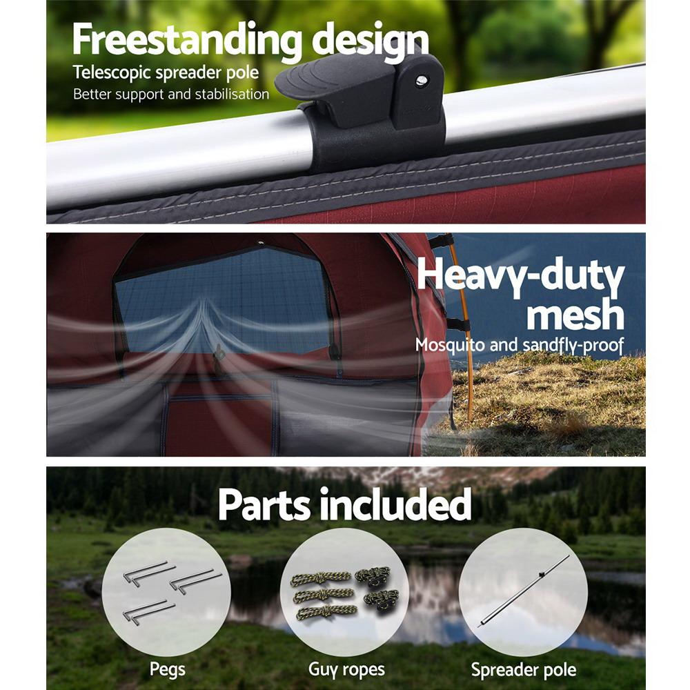 Swag King Single Camping Swags Canvas Free Standing Dome Tent Red with 7CM Mattress Weisshorn