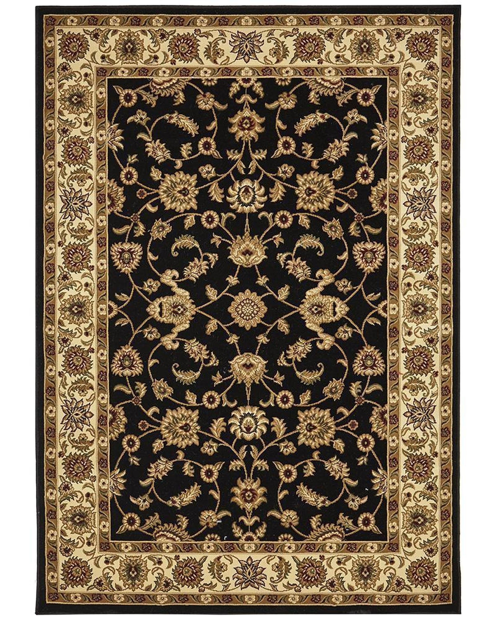 Sydney Collection Classic Rug Black With Ivory Border