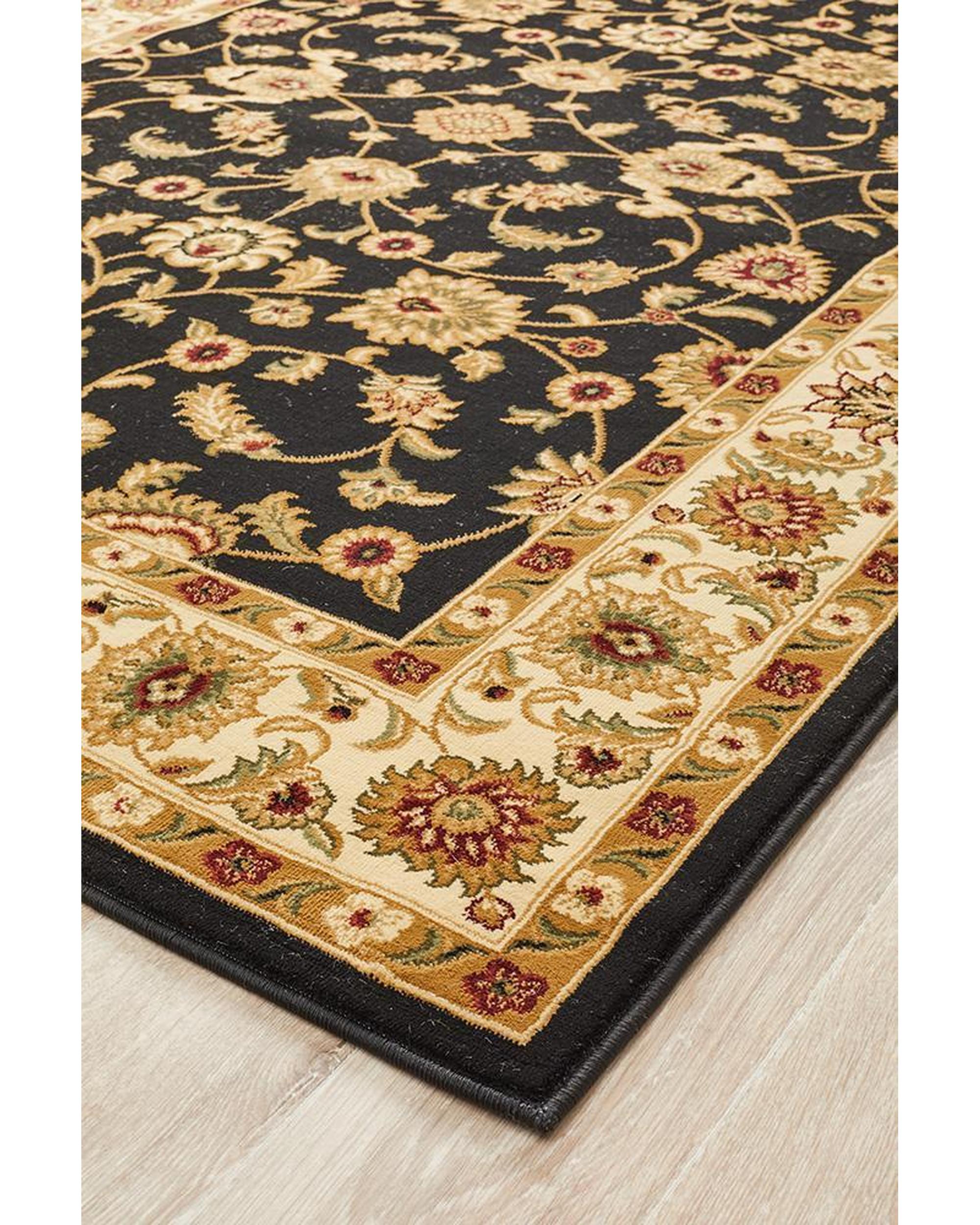 Sydney Collection Classic Rug Black With Ivory Border